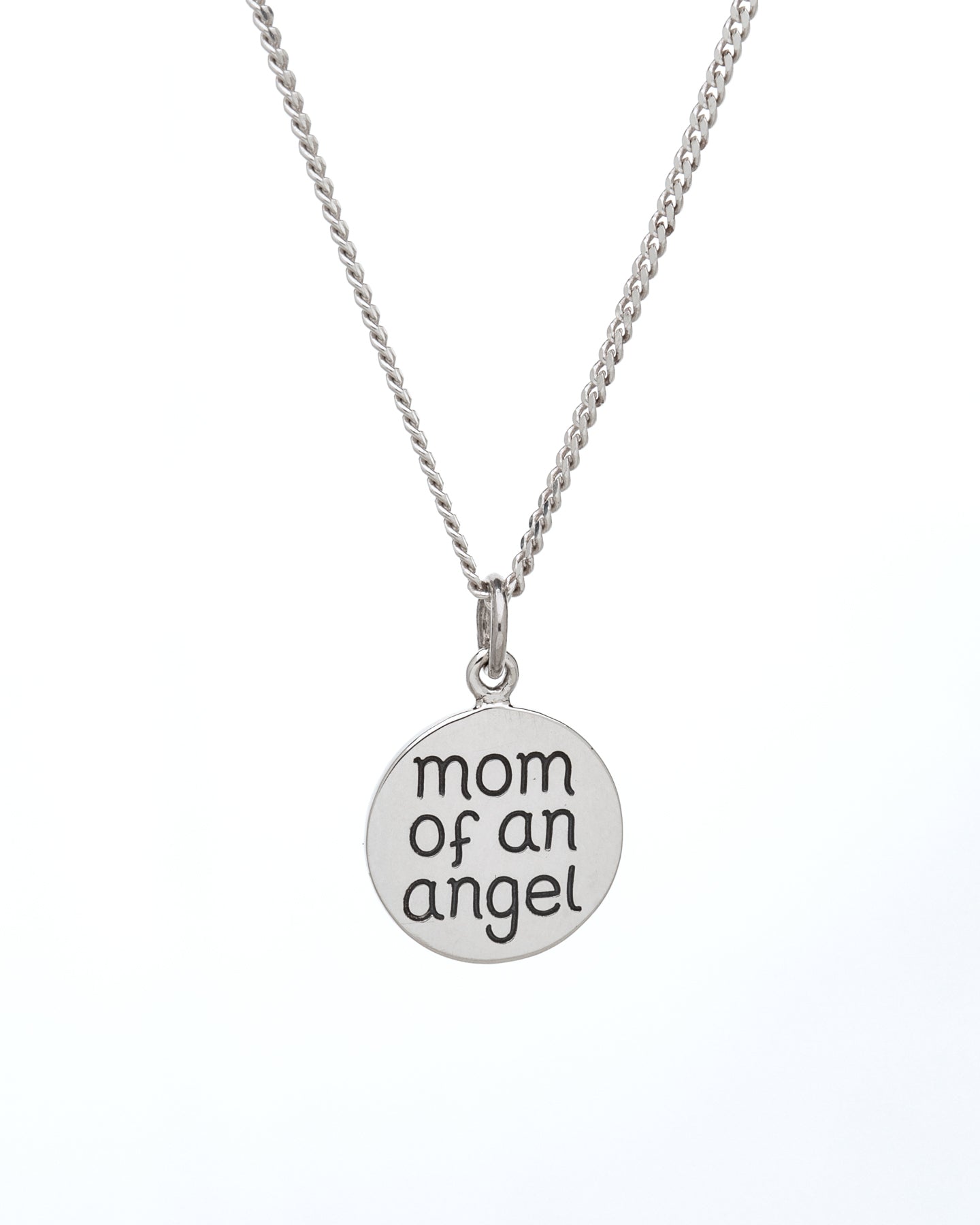 Sterling Silver Round 'mom of an angel' Pendant Necklace