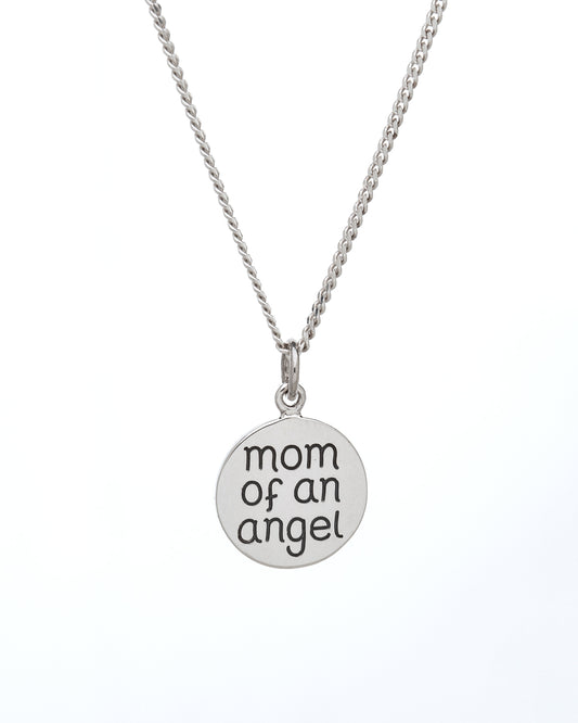 Sterling Silver Round 'mom of an angel' Pendant Necklace