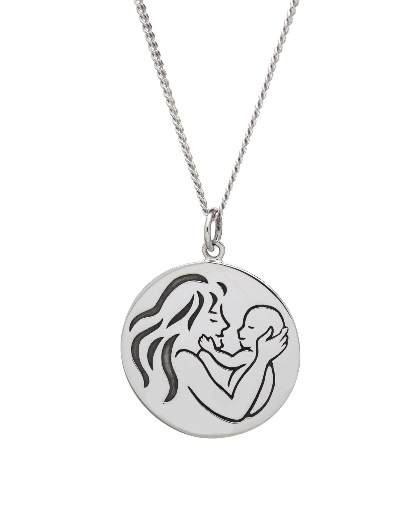 Sterling Silver Mom & Baby Circular Pendant Necklace