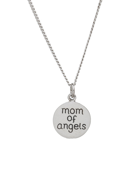 Sterling Silver Round 'mom of angels' Pendant Necklace