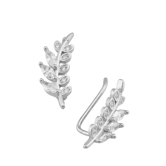 Sterling Silver  Leaves Crawler Earrings with Cubic Zirconia