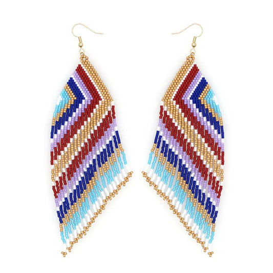 Seed Bead Statement Chevron Tassel Earrings