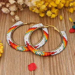 Red & White Miyuki Seed Bead Hoop Earrings