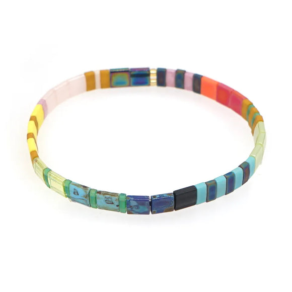 Graduated Bright Rainbow Coloured Tila Bracelet