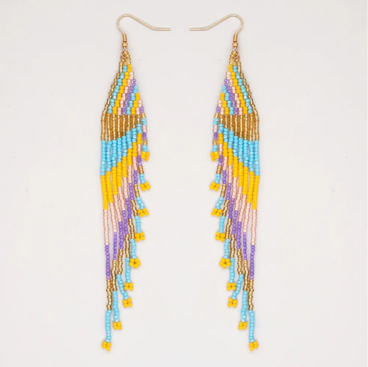 Goldtone Seed Bead Drop Earrings In Mustard And Turquoise