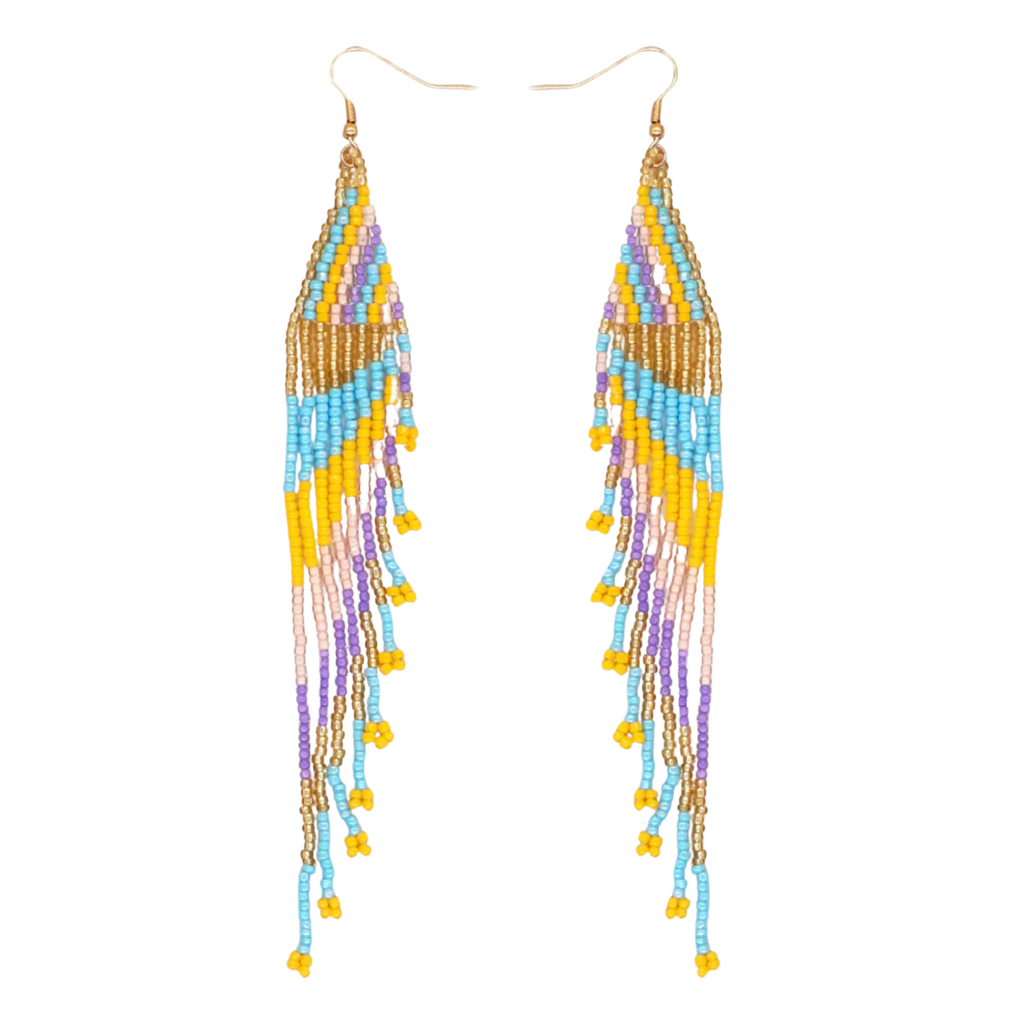 Goldtone Seed Bead Drop Earrings In Mustard And Turquoise