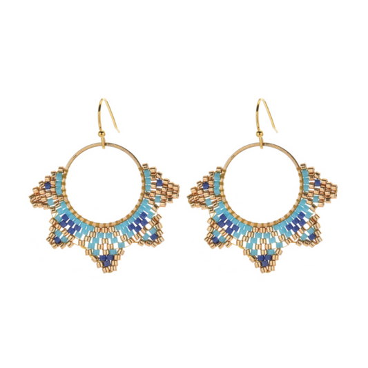 Seed Bead Petal Leaf Hoop Earrings