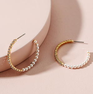 Goldtone Crystal & Imitation Pearl Half And Half Hoop Earrings