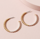 Goldtone Crystal & Imitation Pearl Half And Half Hoop Earrings