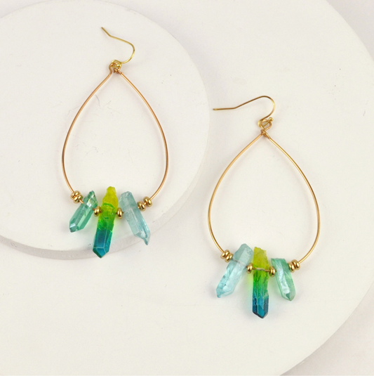 Goldtone & Green Prism Crystal Teardrop Drop Earrings