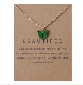 Goldtone Green Mother Of Pearl Butterfly Pendant Necklace