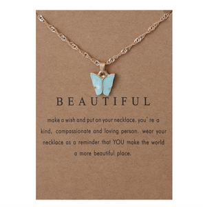 Goldtone & Light Blue Butterfly Pendant Necklace