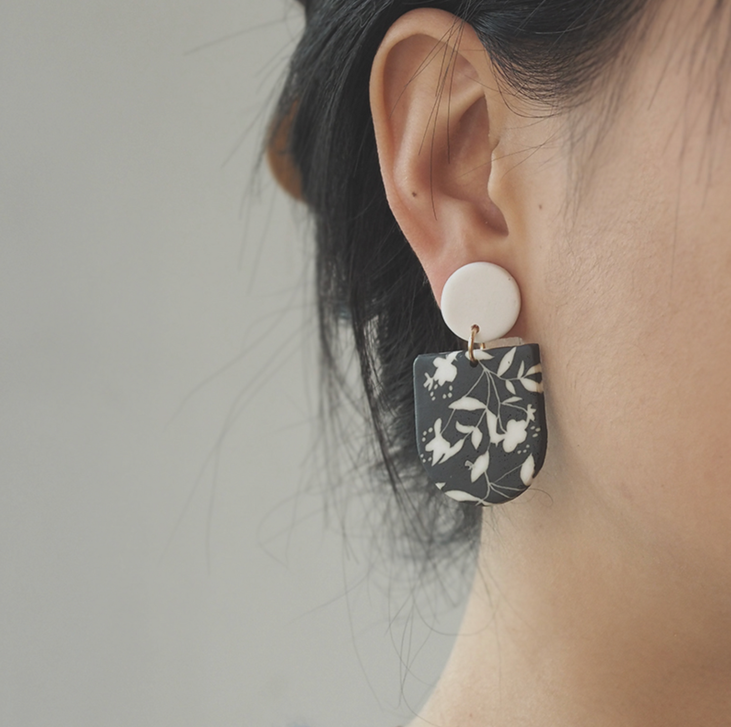 Black & White Floral Arched Drop Earrings