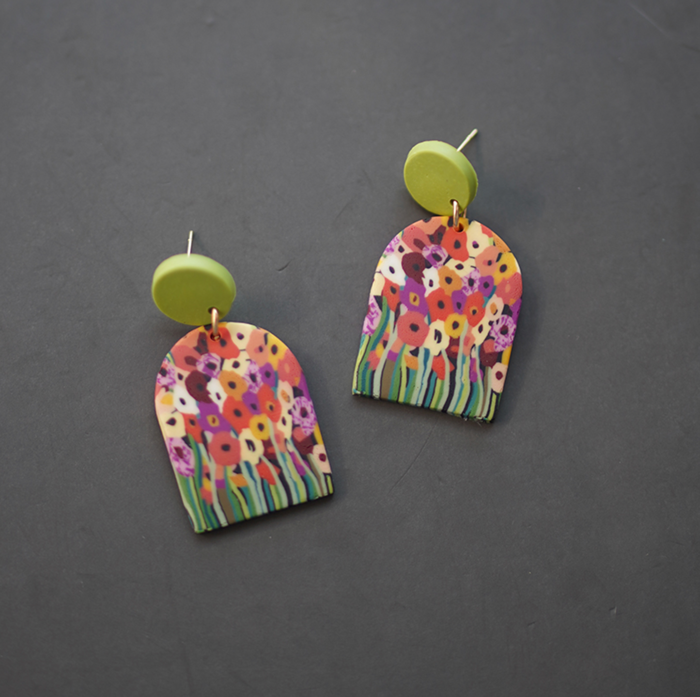 Floral Arched Clay Drop Earrings