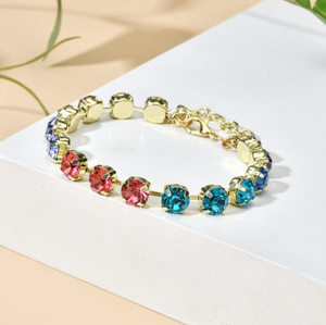 Goldtone & Multi Colored Crystal Tennis Bracelet