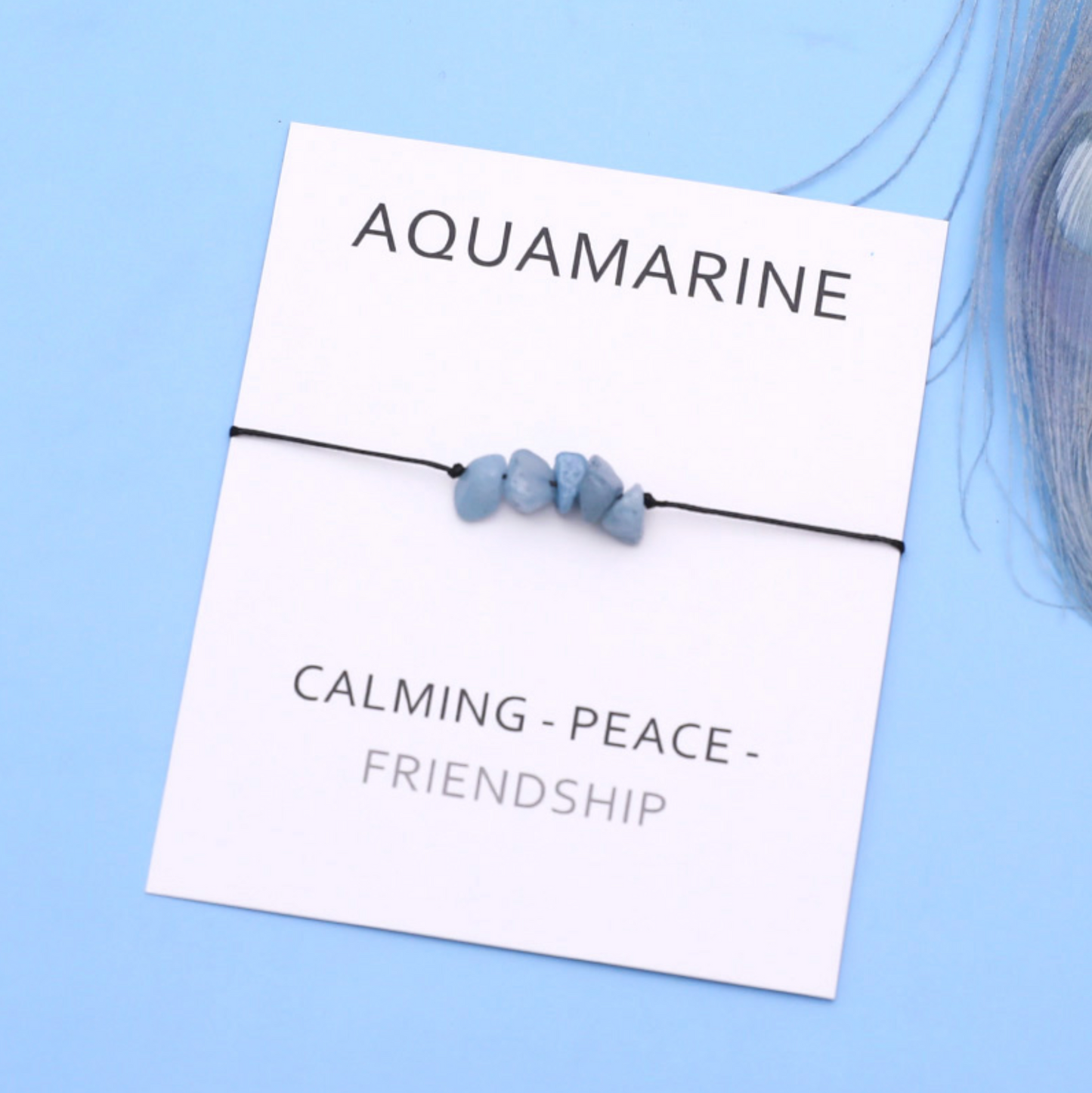 Aquamarine Embellished 'Friendship' Black Bracelet