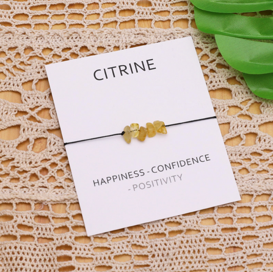 Citrine Embellished 'Happiness' Black Adjustable Bracelet