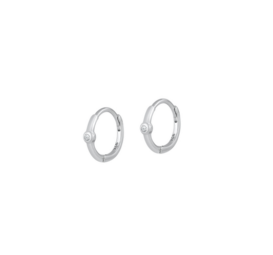 Sterling Silver Huggie Hoop Earring with Cubic Zirconia