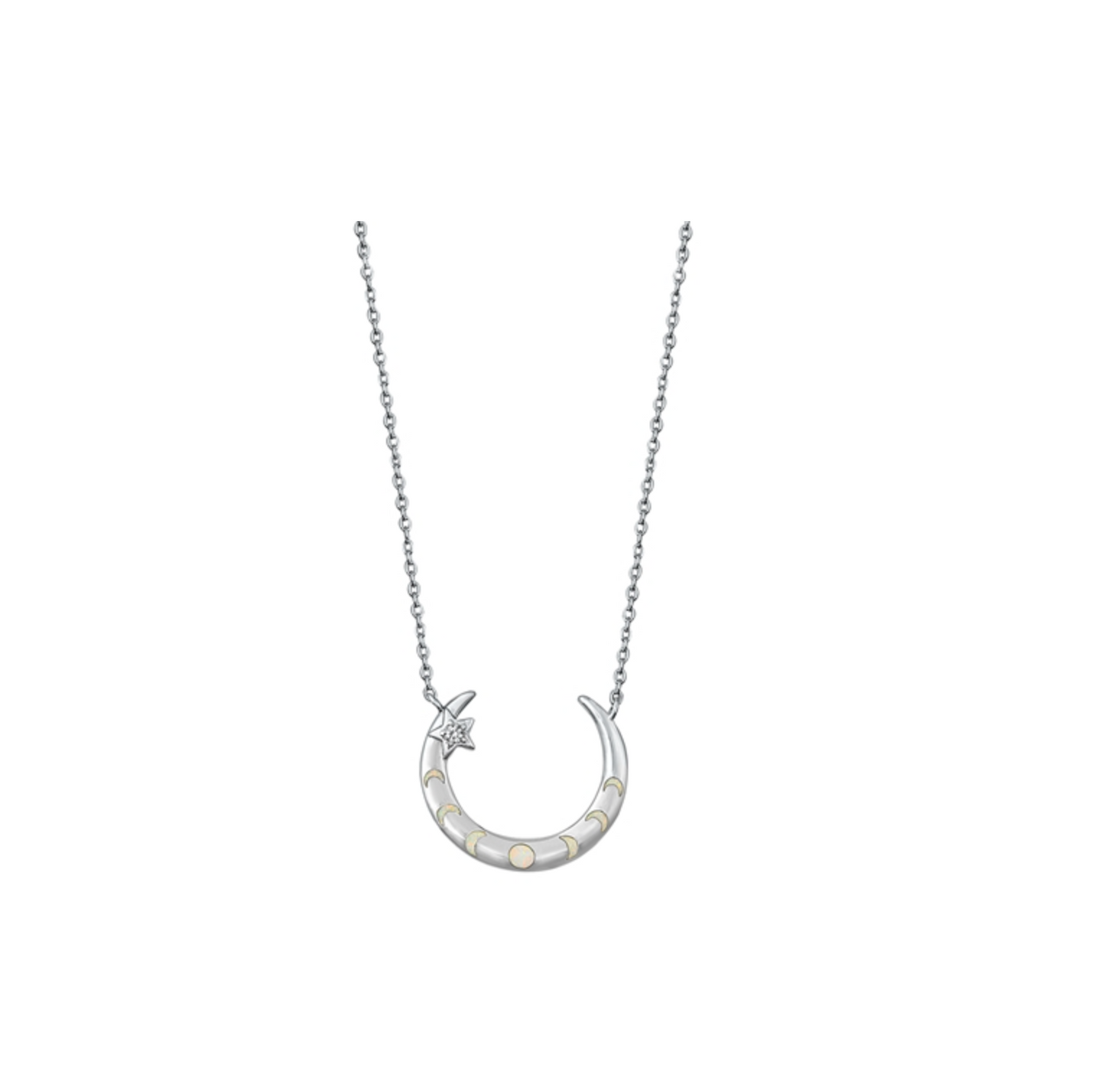 Sterling Silver & Lab-Created Opal Moon Phases Pendant Necklace