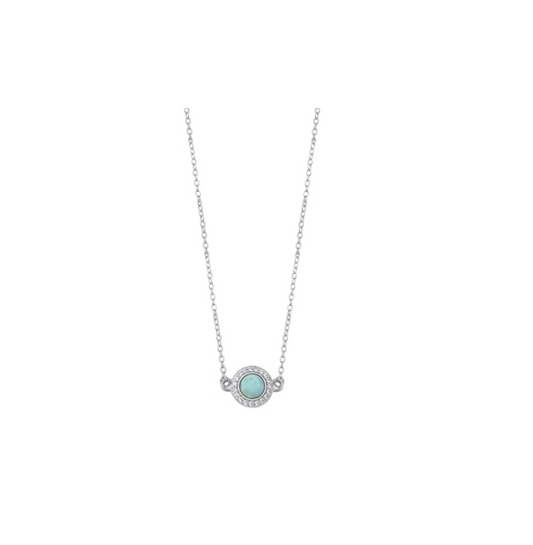 Natural Larimar & Sterling Silver Halo Pendant Necklace