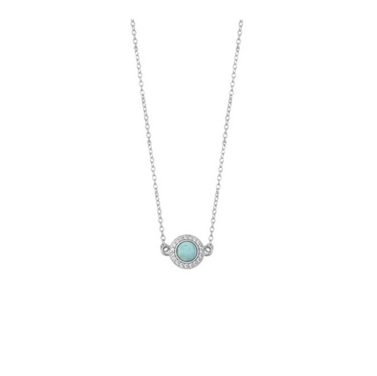 Natural Larimar & Sterling Silver Halo Pendant Necklace