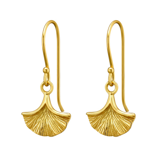 Sterling Silver 18k Gold-Plated Gingko Leaf Drop Earrings