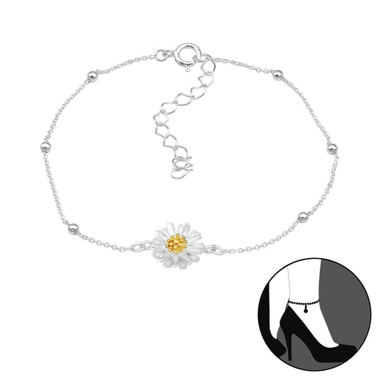 Cubic Zirconia & Sterling Silver Daisy Anklet