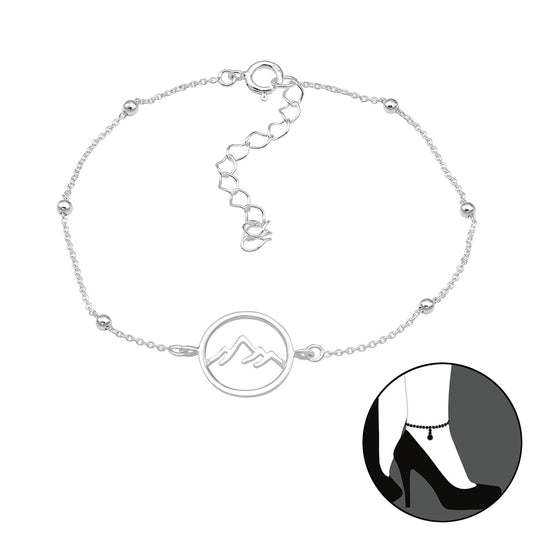 Sterling Silver Mountain Dainty Accent Balls Charm Anklet