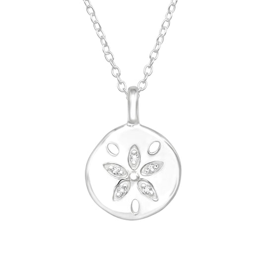 Sterling Silver Sand Dollar Pendant Necklace With Cubic Zirconia - Ag Sterling