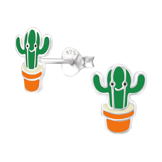 Sterling Silver Green Cactus Stud Earrings