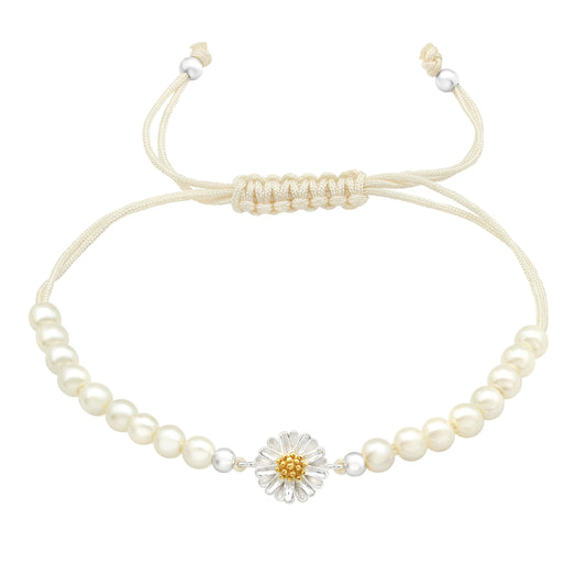 Cultured Pearl & Sterling Silver 18k Gold-Plated Daisy Adjustable Charm Bracelet