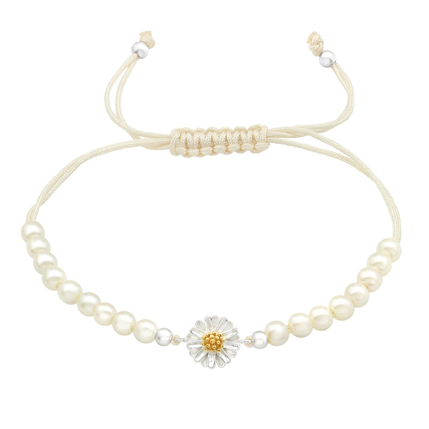 Cultured Pearl & Sterling Silver 18k Gold-Plated Daisy Adjustable Charm Bracelet