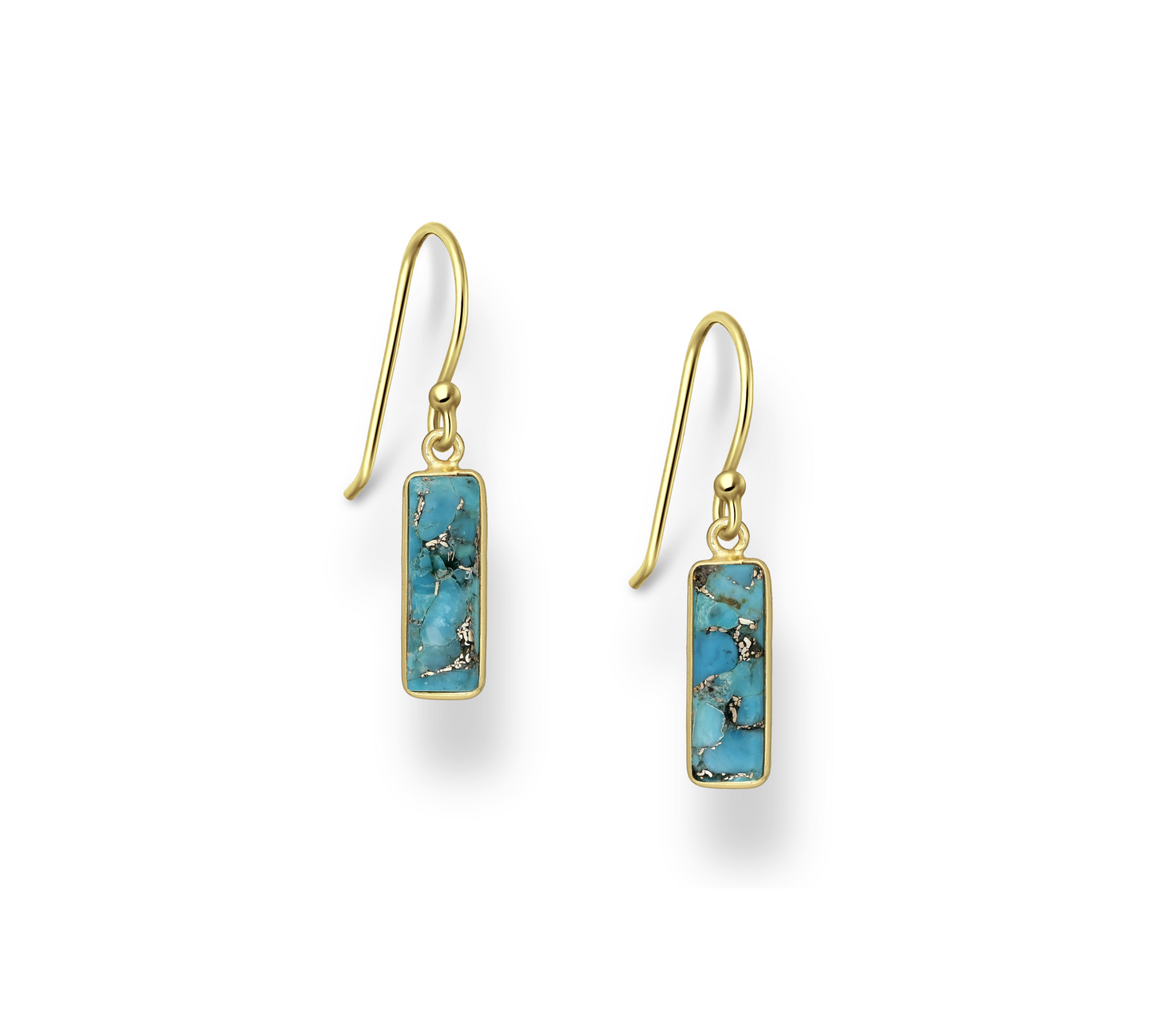 Natural Turquoise & Sterling Silver Bar Drop Earrings