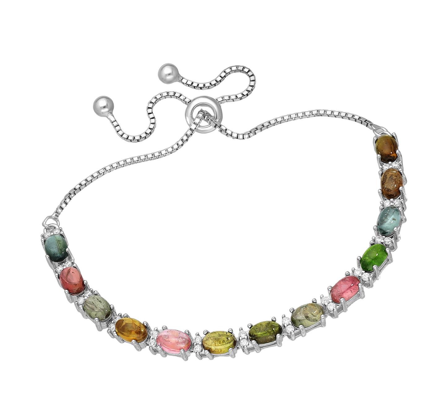 Tourmaline & Cubic Zirconia Sterling Silver Baguette- Cut Bracelet