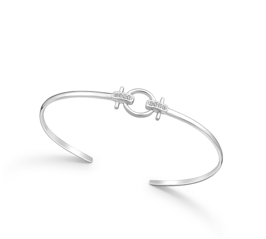 Sterling Silver Dainty Geometric Bangle With Cubic Zirconia - Ag Sterling