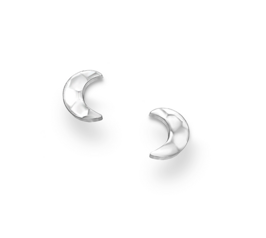 Sterling Silver Hammered Half Moon Stud Earrings