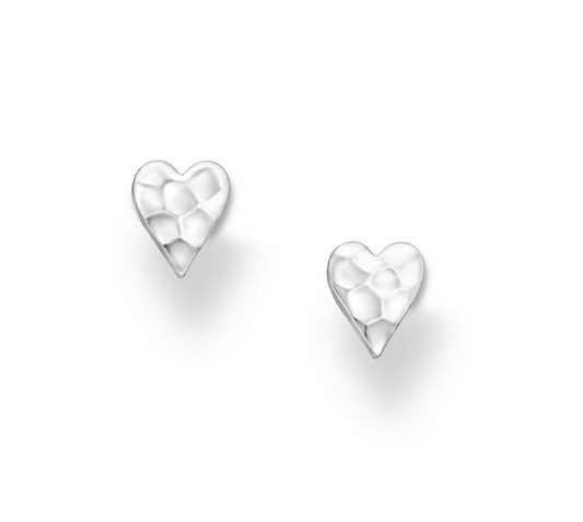 Sterling Silver Hammered Heart Stud Earrings