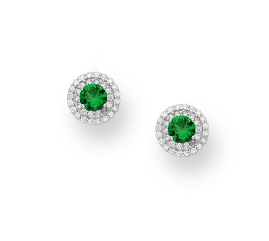 Sterling Silver & Green Cubic Zirconia Round Stud Earrings