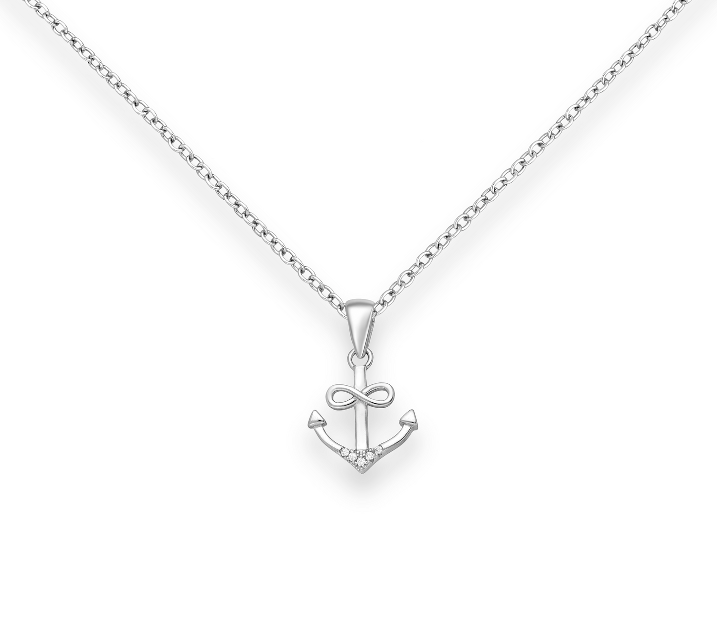 Cubic Zirconia & Sterling Silver Infinity Anchor Pendant Necklace