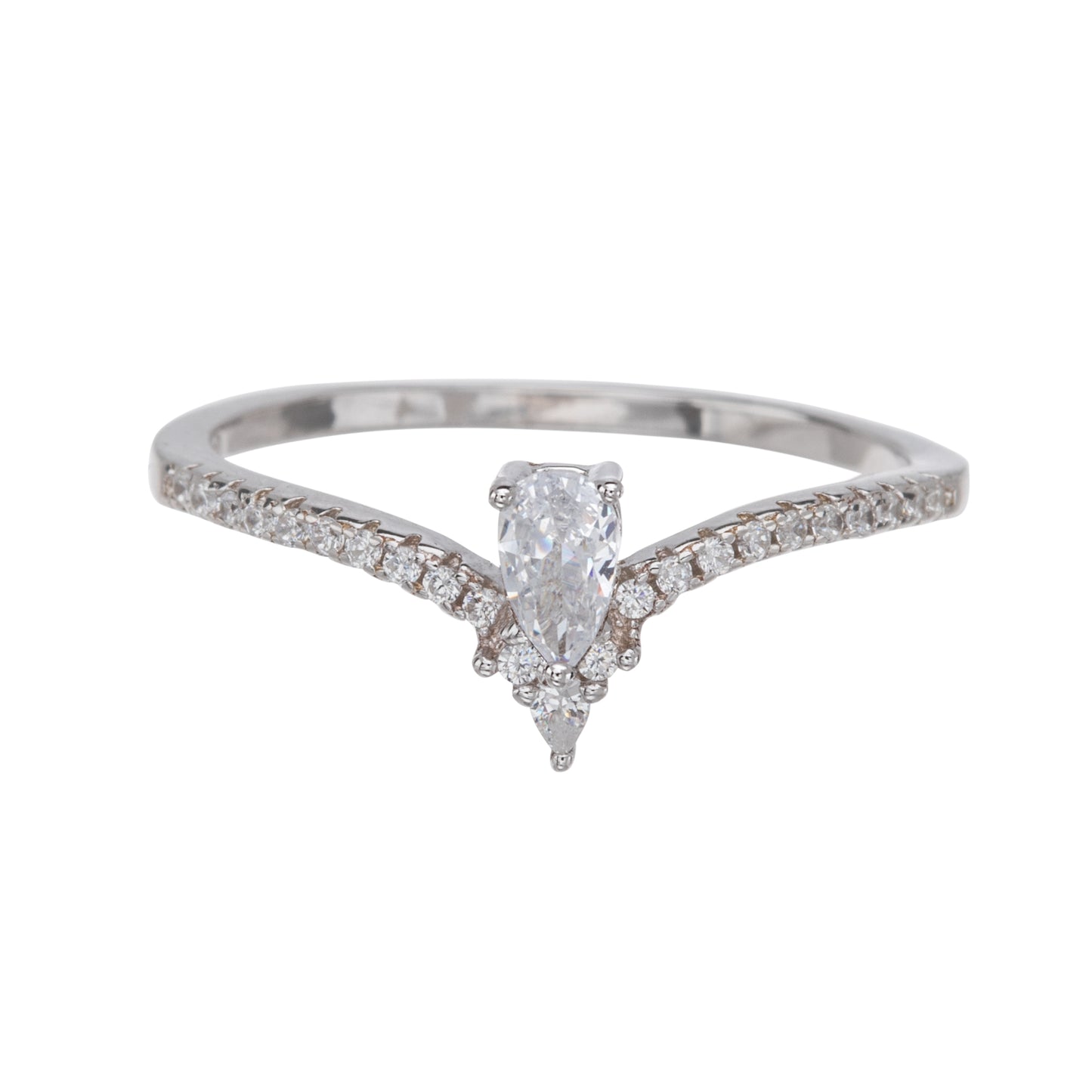 Cubic Zirconia & Sterling Silver V Ring