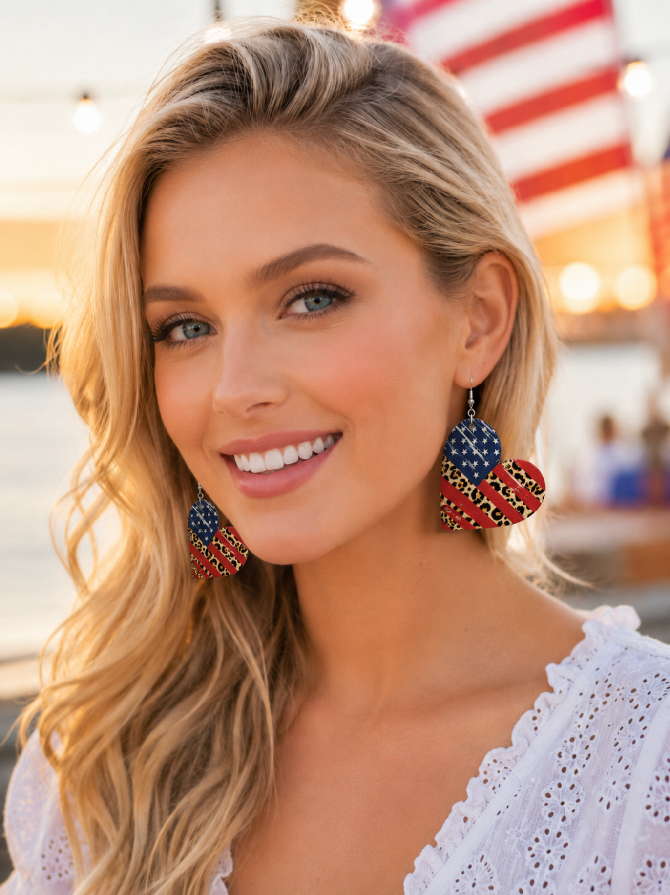 Red Blue Heart And Safari Flag Earrings