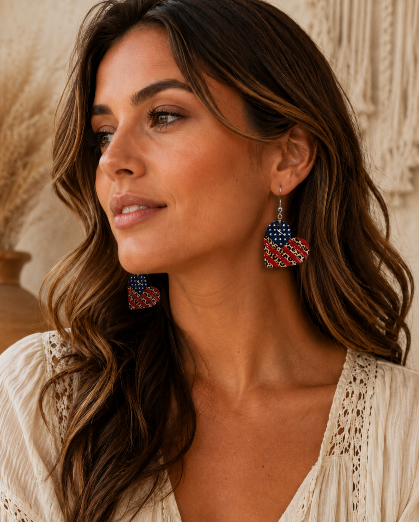 Red Blue Heart And Safari Flag Earrings