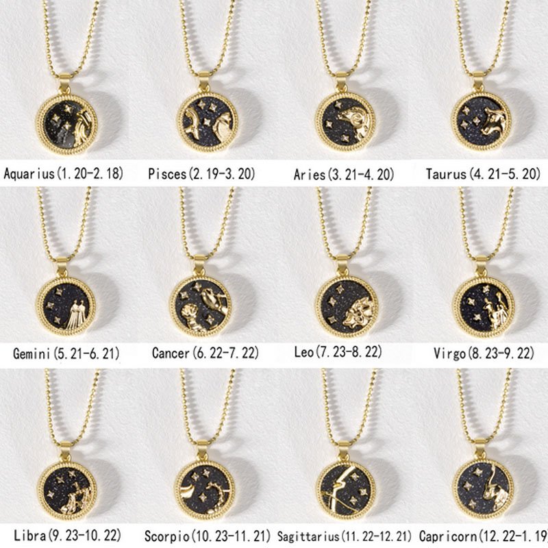 Crystal & 18K Goldtone Plated Zodiac Circular Set of 2 Pendant Necklaces