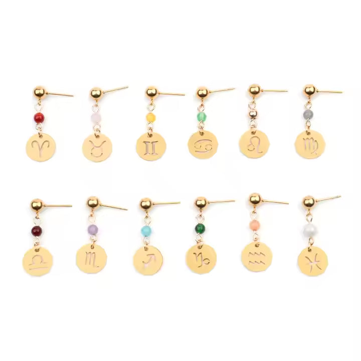 Zodiac Drop Earrings – 14K Gold-Plated Stainless Steel