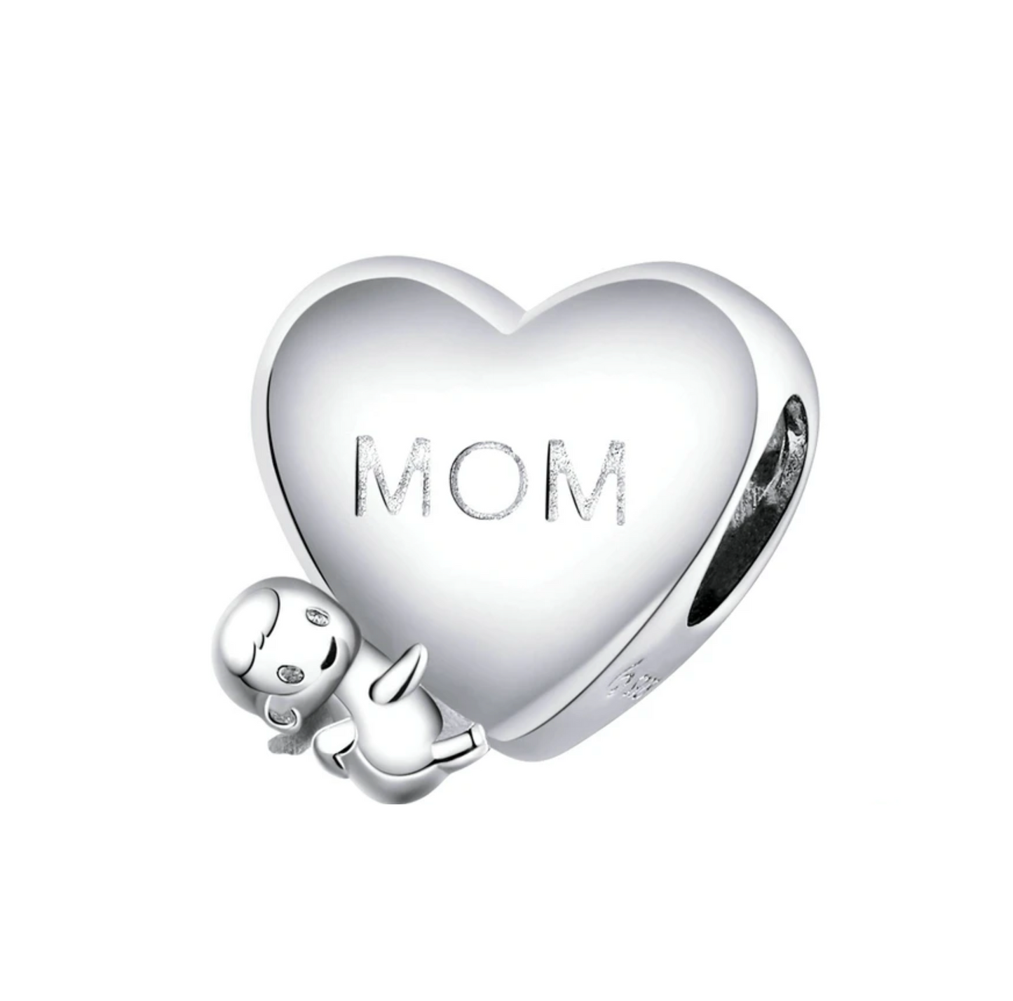 Sterling Silver 'Mom' Baby & Heart Charm