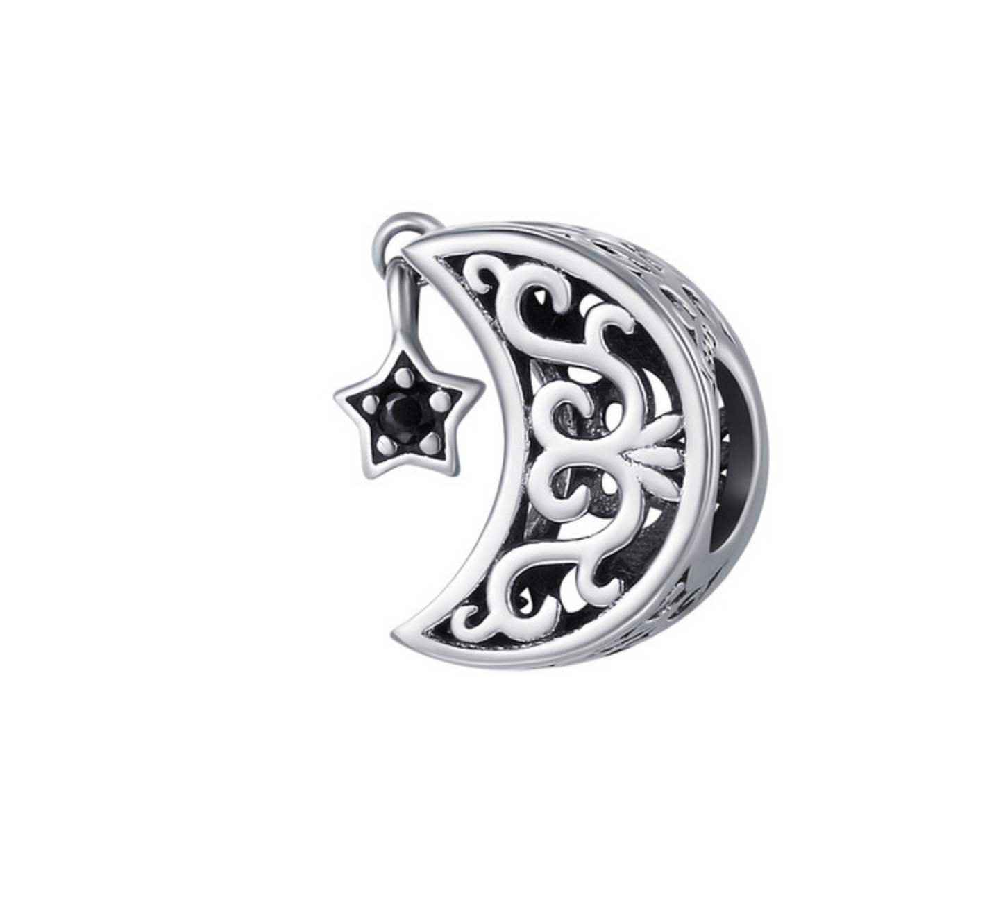 Cubic Zirconia & Sterling Silver Crescent Moon & Star Charm