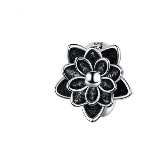 Black & Sterling Silver Rose Bead Charm (40822-34)