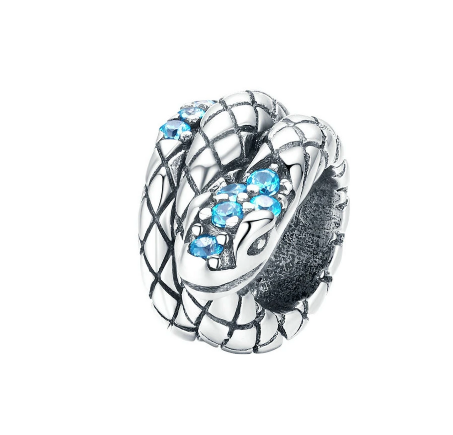 Blue Cubic Zirconia & Sterling Silver Coil Snake Charm