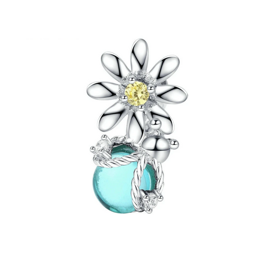 Yellow Cubic Zirconia & Blue Sunflower Bug Bead Charm