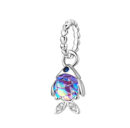 Iridescent & Sterling Silver Scaled Fish Charm